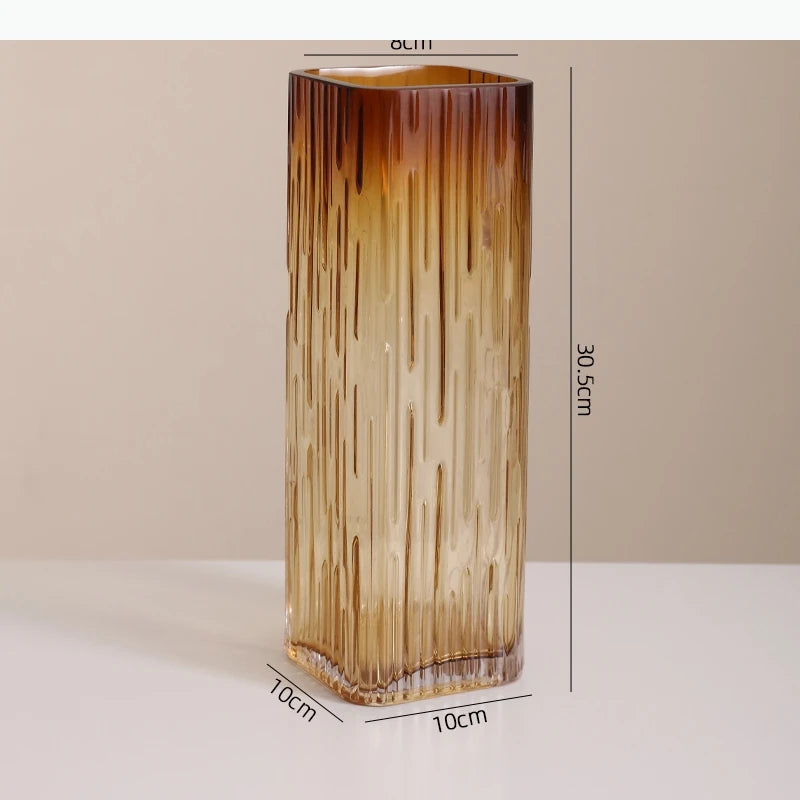 vase rectangulaire verre ambré motif texturé décoration moderne table opaque contemporain