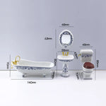 ensemble salle bain miniature baignoire lavabo miroir toilette décor floral vintage doré blanc