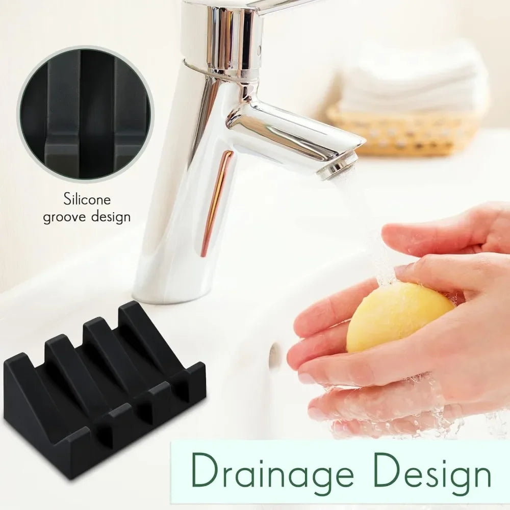 support savon silicone noir grooves moderne salle bains drainage auto savon