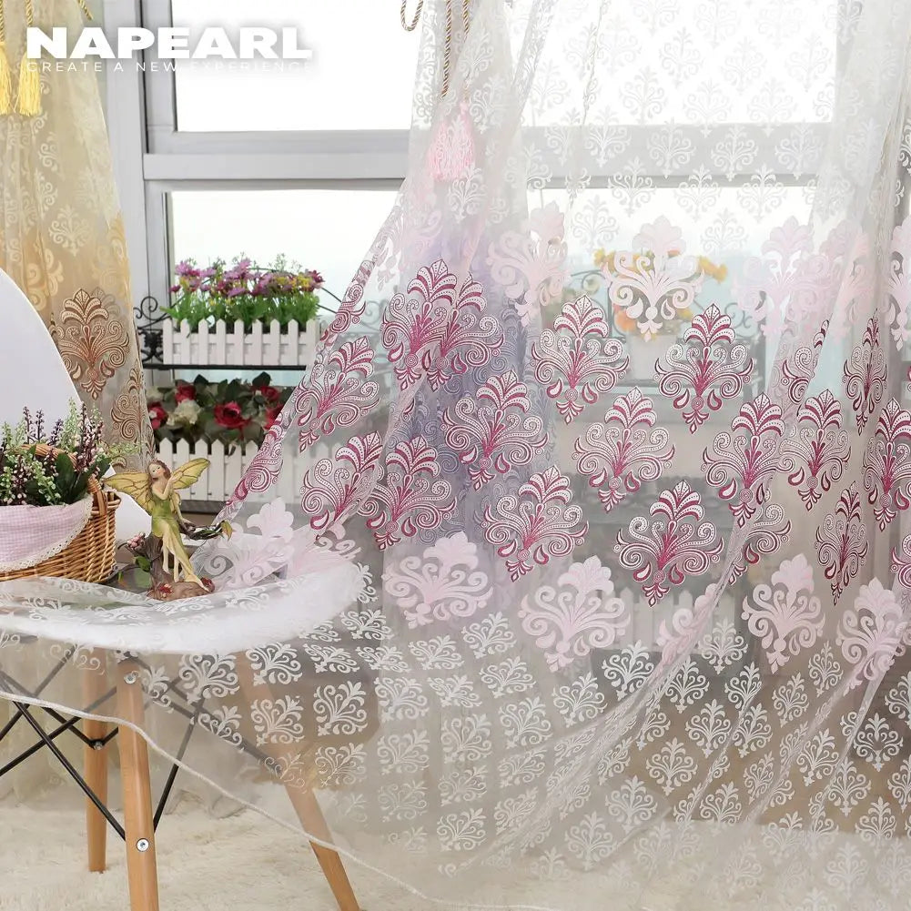 rideau floral rose transparent classique inclusion tulle polyester européen