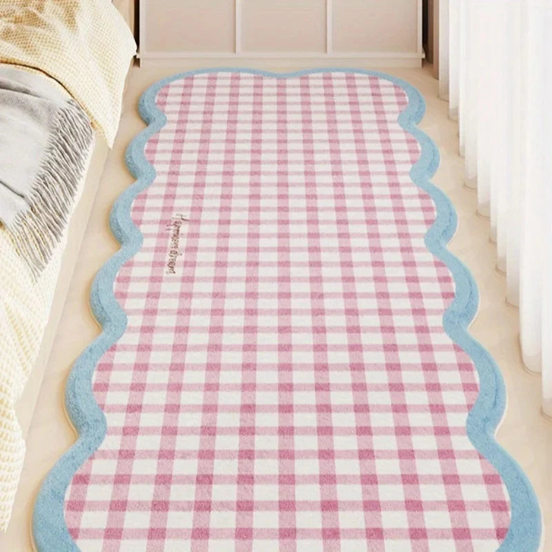 tapis moderne rose clair carreaux géométriques antidérapant polyester entrée salon chambre