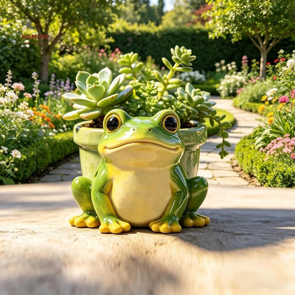 pot fleurs forme grenouille vert jaune succulentes décoration jardin animalier champêtre
