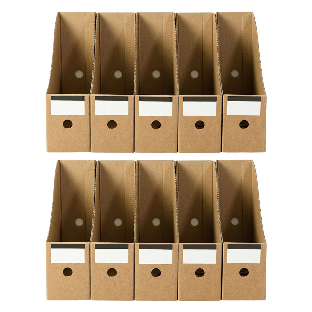 boîtes rangement documents marron clair texture cartonnée moderne étiquettes blanches organisation bureau.storage containers document