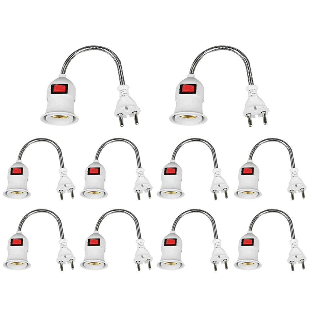 support lampe E27 flexible blanc moderne interrupteur prise us eu adaptable ledéconomieénergie