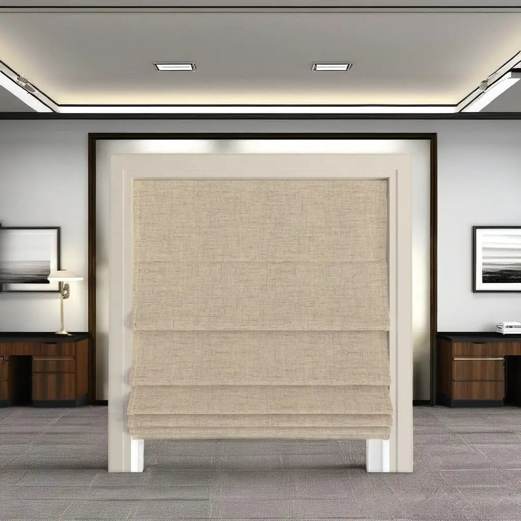 rideau store lamelles tissu beige texture lin moderne opacité sécurité uv puits lumière horizontal