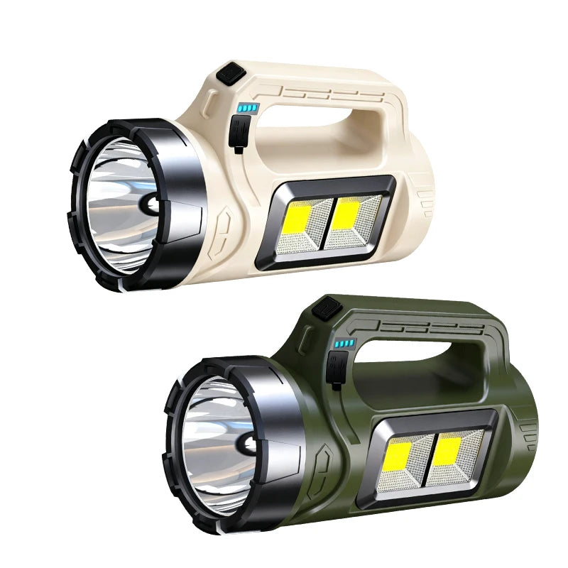 lampe torche led rechargeable solaire 15h éclairage vert olive moderne pratique