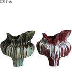 vase moderne porcelaine céramique vert rouge blanc rayures texture rugueuse wabi sabi décoration table