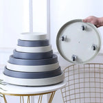 assiettes plates modernes plastique bleu marine gris blanc clips différentes tailles