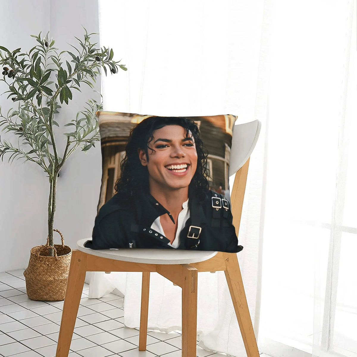 housse coussin imprimé souriant noir moderne zip invisible décoration intérieure lit maison respectueux environnement