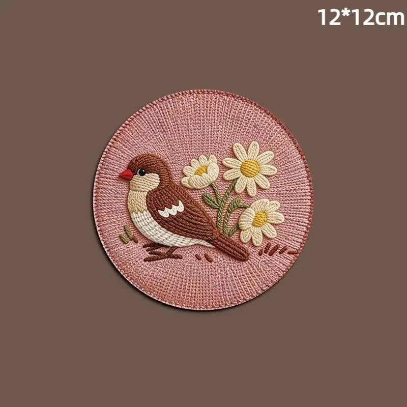 tapis protection tasses rose marron oiseaux fleurs brodés traditionnel artisanal coton polyester