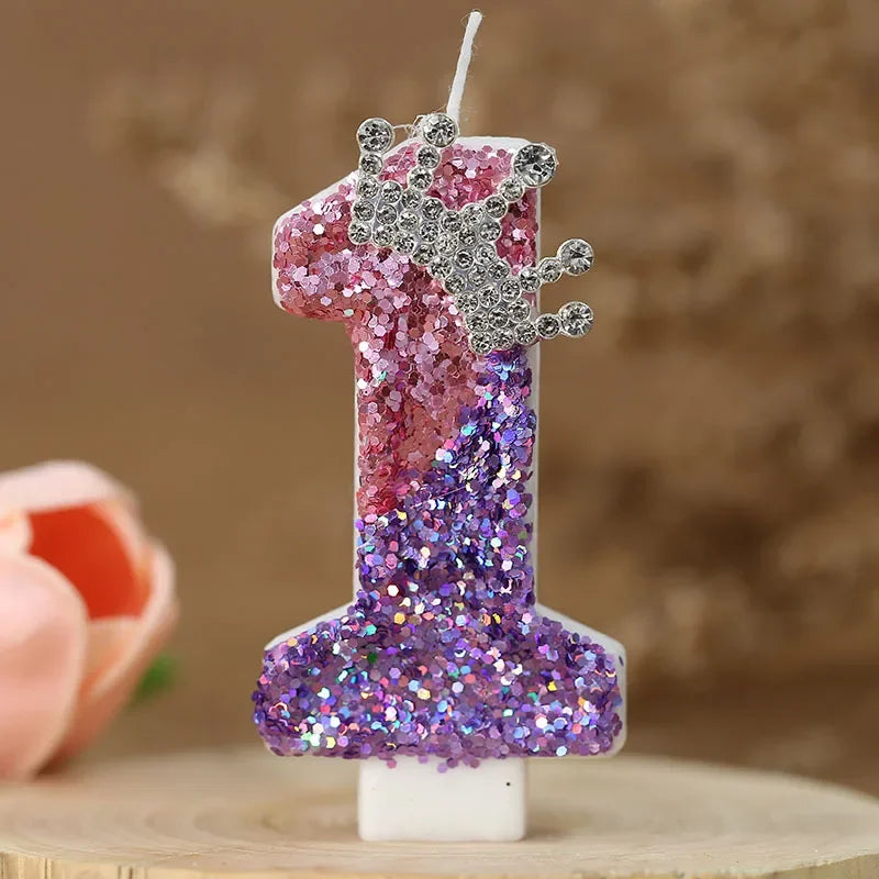 décoration anniversaire bougie forme chiffre pailletée violet rose argent tringle festive numérotée