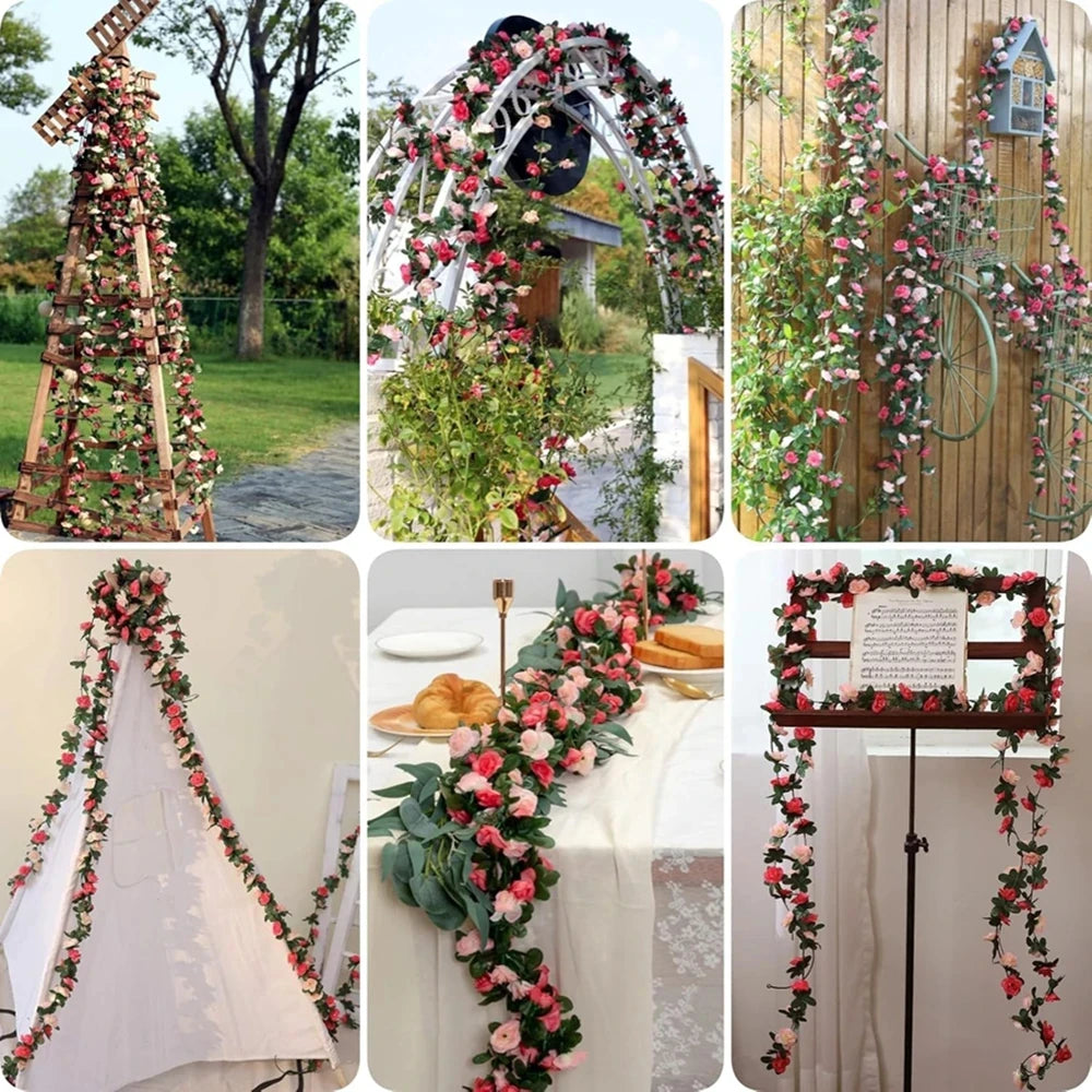 guirlande fleurs artificielles roses violet rose blanc rouge extérieur mariage romantique