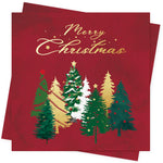 serviettes table noël rouge vert doré motif sapins merry christmas festives jetables pack 20pcs