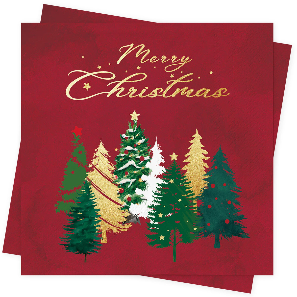 serviettes table noël rouge vert doré motif sapins merry christmas festives jetables pack 20pcs