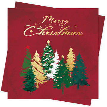 serviettes table noël rouge vert doré motif sapins merry christmas festives jetables pack 20pcs