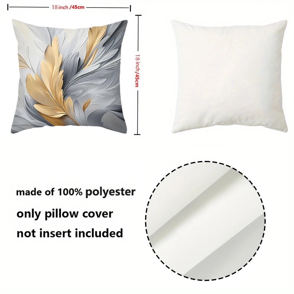 coussin décoratif contemporain motif floral abstrait blanc gris doré polyester 45x45cm fixations
