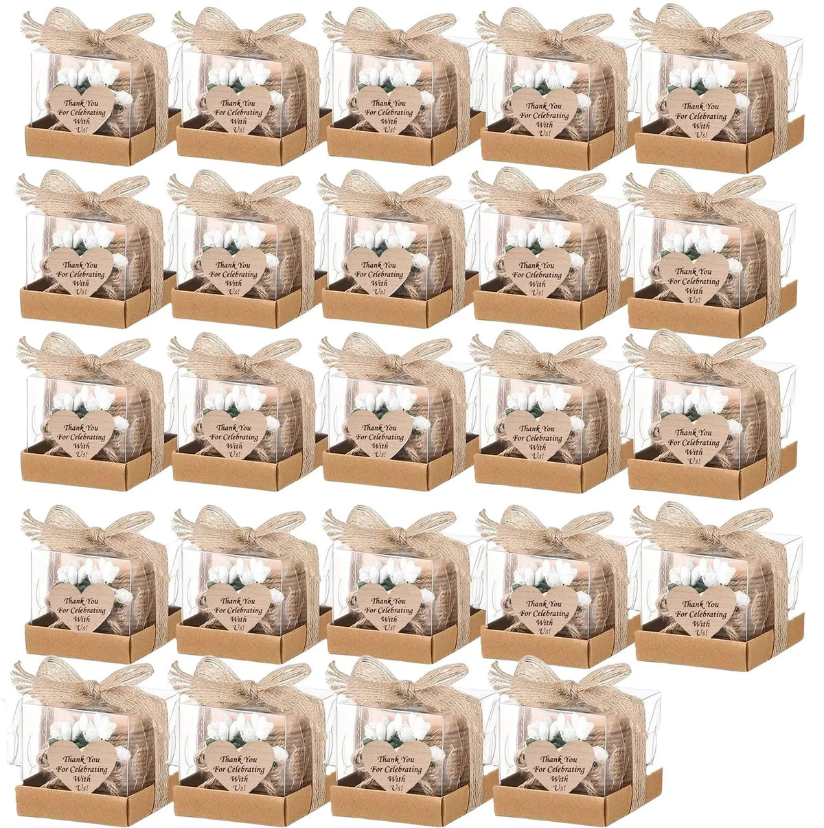 bougies poser blanc motif papier kraft fleurs blanches étiquette cœur rustique mariage remerciement 12