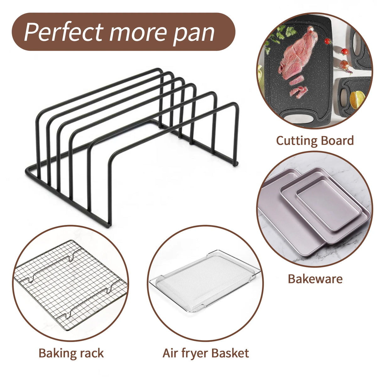 rangement planches découpe ustensiles cuisine noir multiple niveaux métal moderne minimaliste plats assiettes casserole