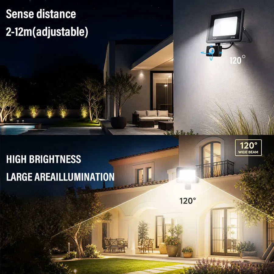 projecteur led détecteur mouvement sol noir moderne ip66 100w inondante contemporain