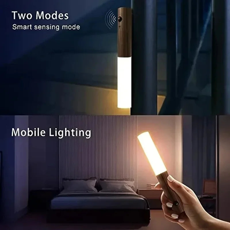 lampe nuit aimantée murale rechargeable texture bois moderne minimaliste blanc