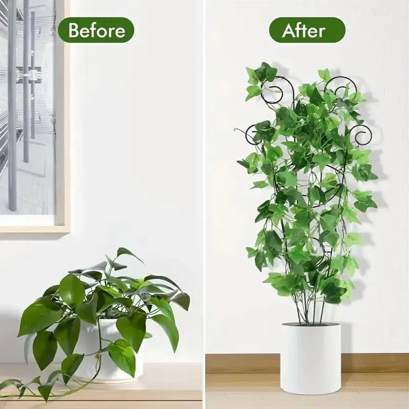 Support pour pots de fleurs en fer avec plantes grimpantes