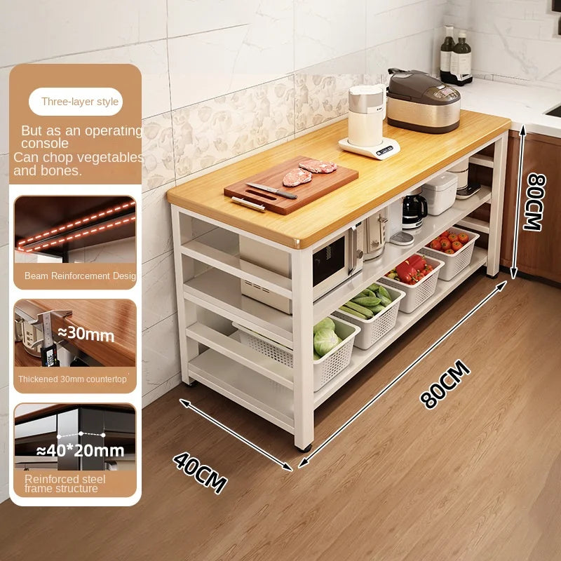 meuble cuisine multifonctionnel bois naturel blanc moderne rangement panier couteau planche découpe micro onde