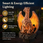 statue dragon lumineuse résine marron fantastique décoration extérieure jardin maison plumes ailes details réaliste