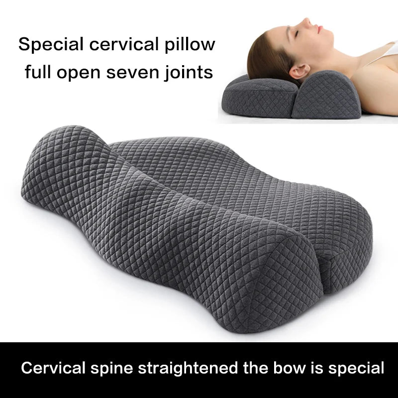 oreiller cervical ergonomique mousse mémoire forme gris texturé surface mat incurvé