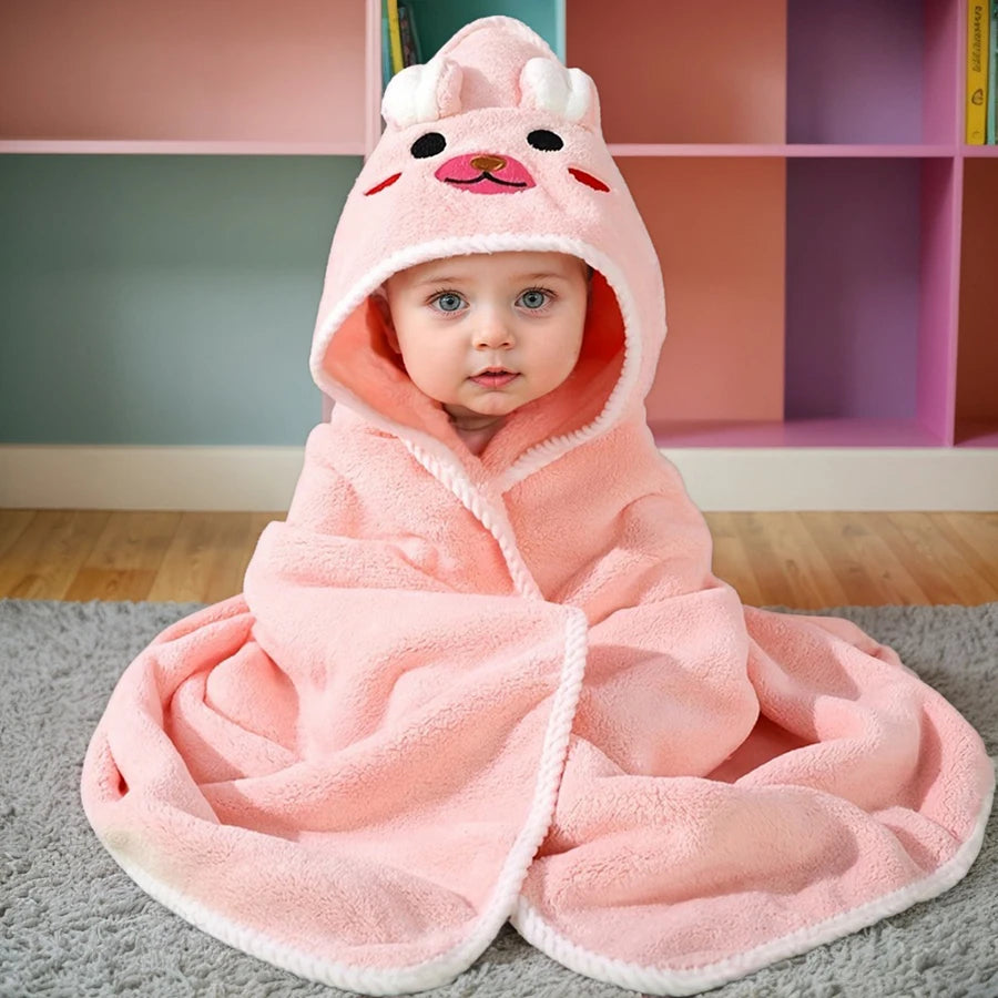 serviette bain bébé verte dessin animé oreilles lapin douce moelleuse bordure blanche confortable ans