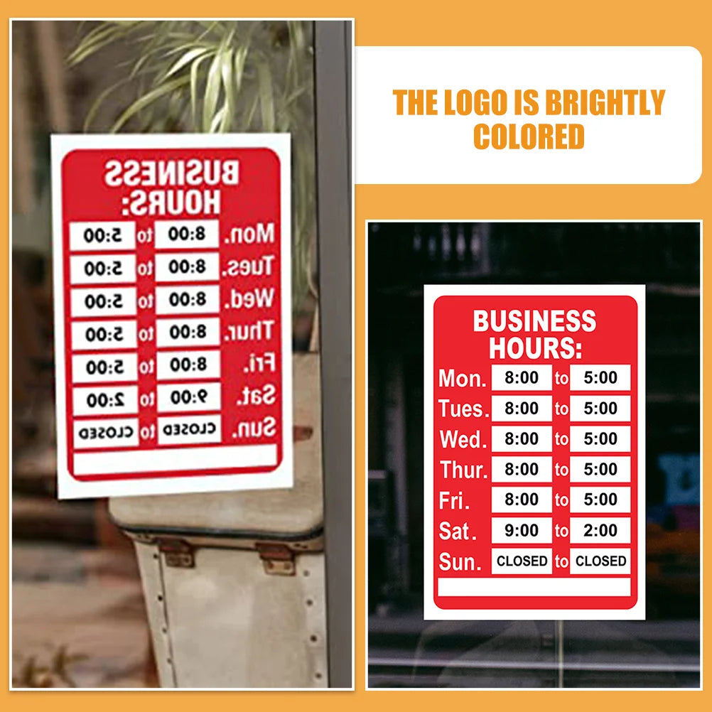 panneau horaires ouverture rouge blanc adhésif texte imprimé classique informatif business hours store hours
