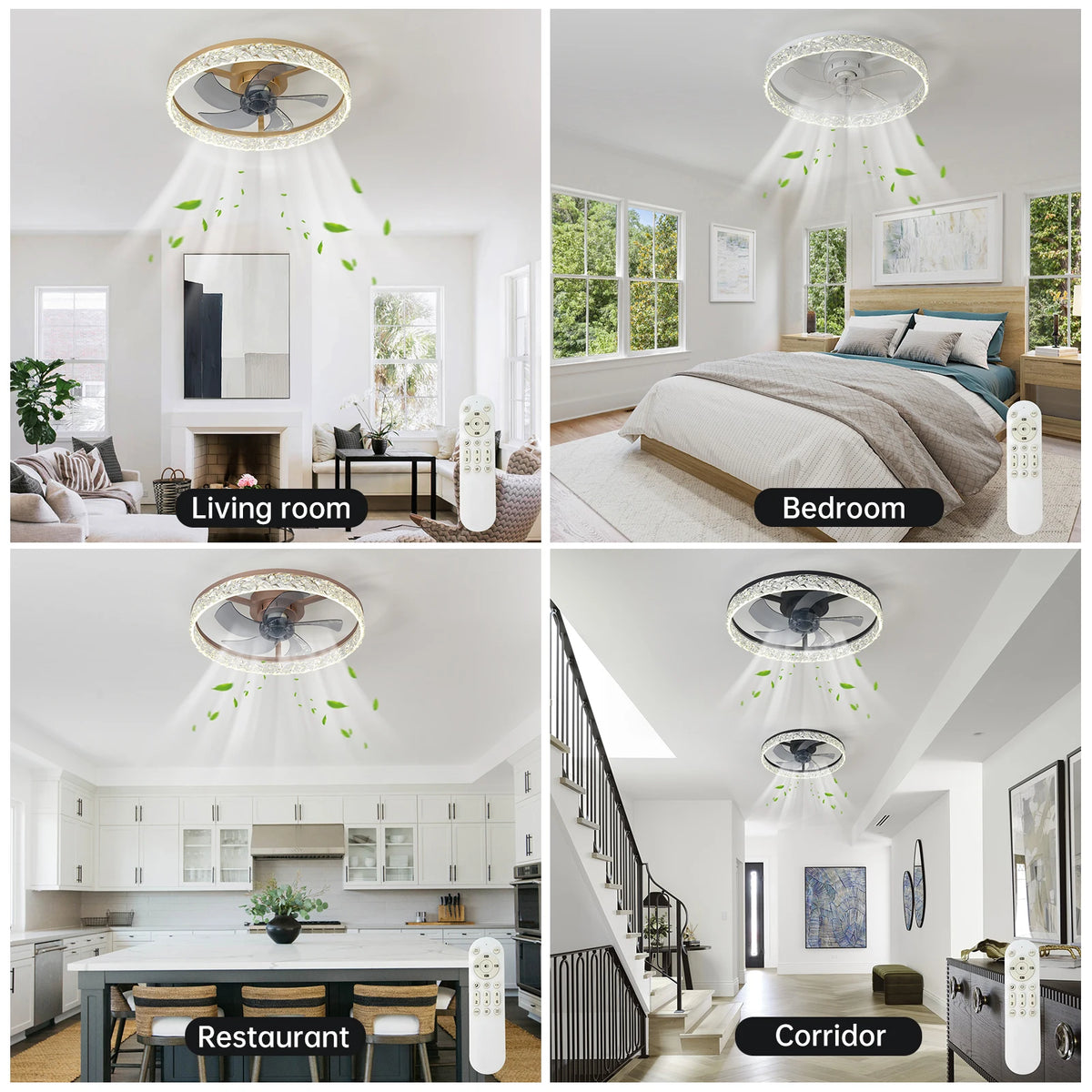 ventilateur led moderne télécommande blanc doré noir strass floral élégant chambre salon