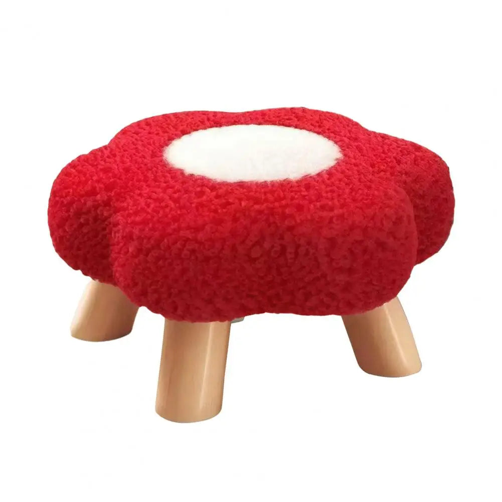tabouret fleur pieds bois coussin peluche doux moderne rose vert jaune rouge chambre