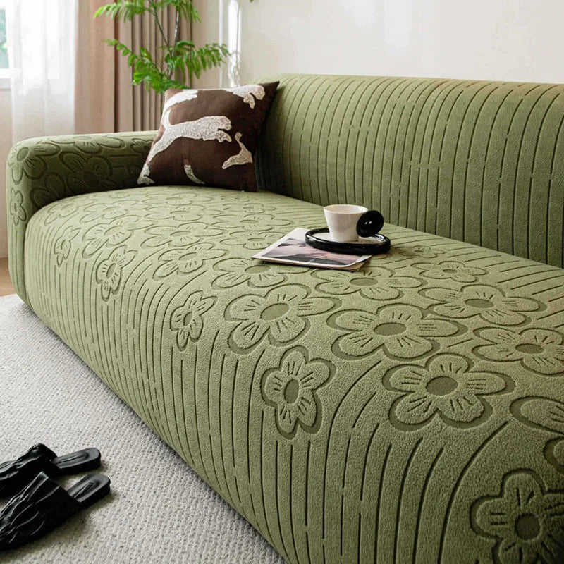 housse canapé vert olive fleurs brodées polaire moderne automne hiver tissu polyestère machine lavable