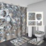 rideau douche moderne diamants gris blanc tapis antidérapant ensemble pièces crochets