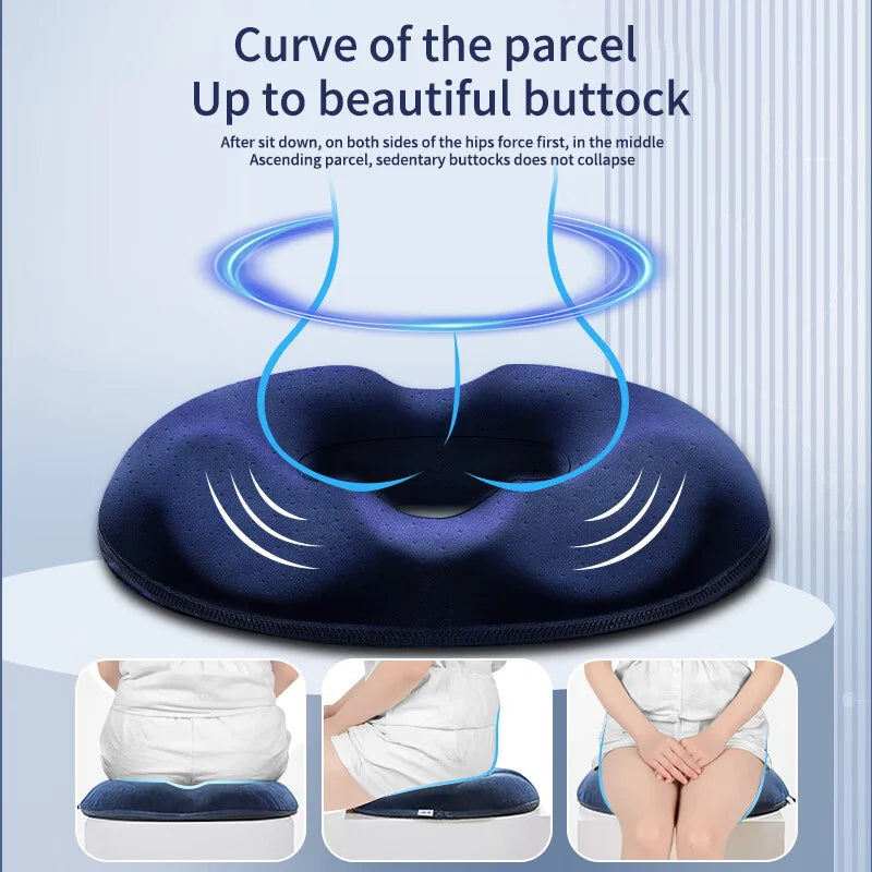 coussin réhabilitation coccyx bleu foncé mousse mémoire forme polyester coton anti dérapant fermeture glissière