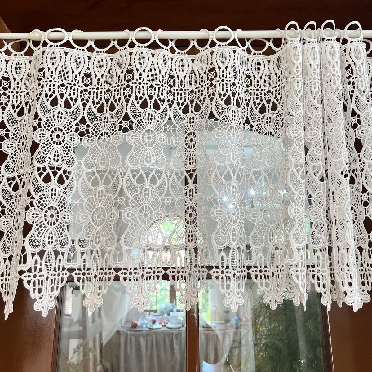 rideau blanc brodé dentelle fleur vintage translucide fenêtre maison polyester