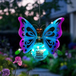 lampe solaire décorative papillon transparent moderne bleu violet vert métal bouton allumage