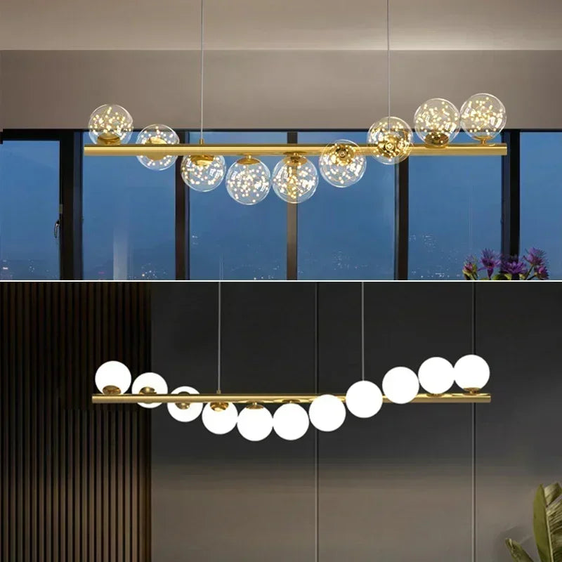 suspension lumineuse moderne boules translucides or blanc cuisine salon chambre