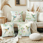 housses coussins carrés fleurs oiseaux printemps polyester blanc opacité zipper lit canapé décoration