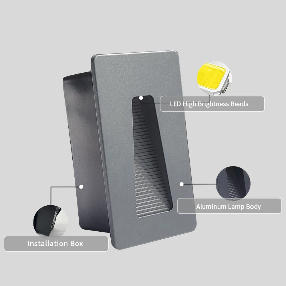 Lampe d'escalier LED gris moderne finition lisse boîte LED haute luminosité aluminium