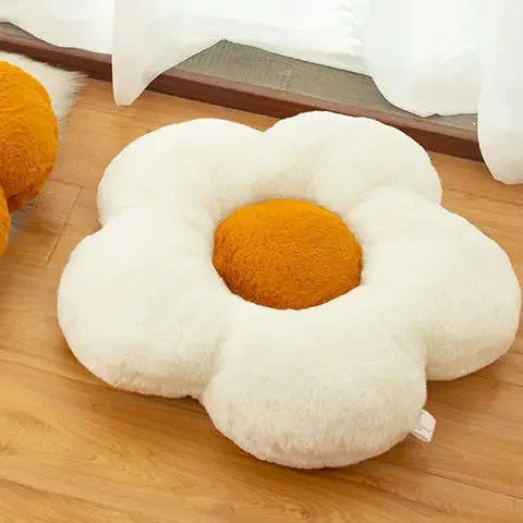 coussin peluche floral couleurs vives motif fleur peluche douce moderne confortable adhésif blanc jaune