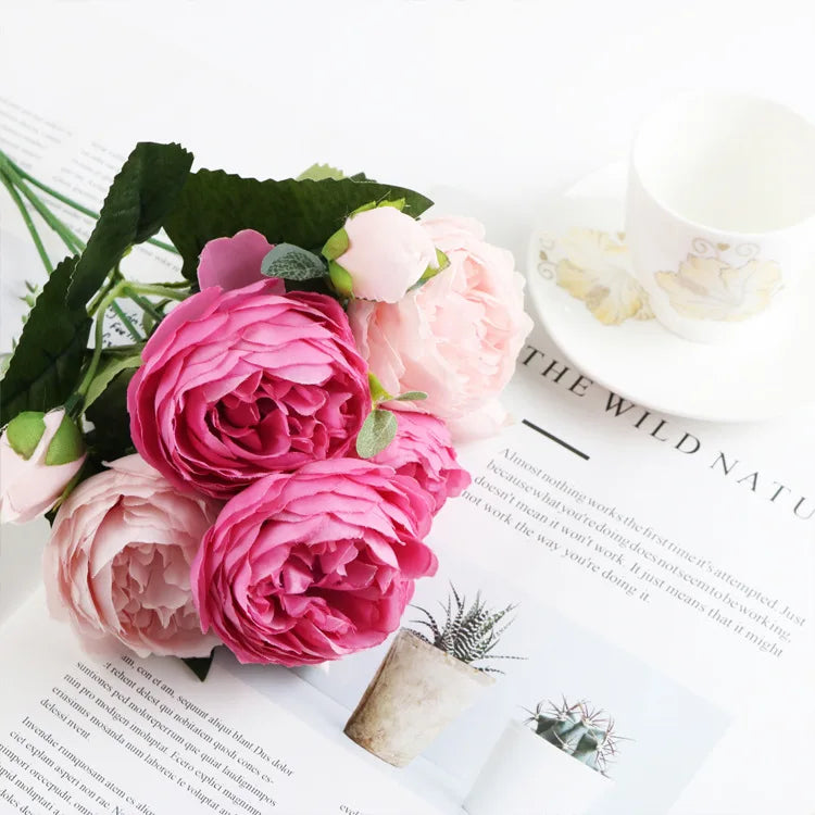 bouquet fleurs artificielles soie pivoine decoration maison elegante anniversaire mariage baby shower intérieur