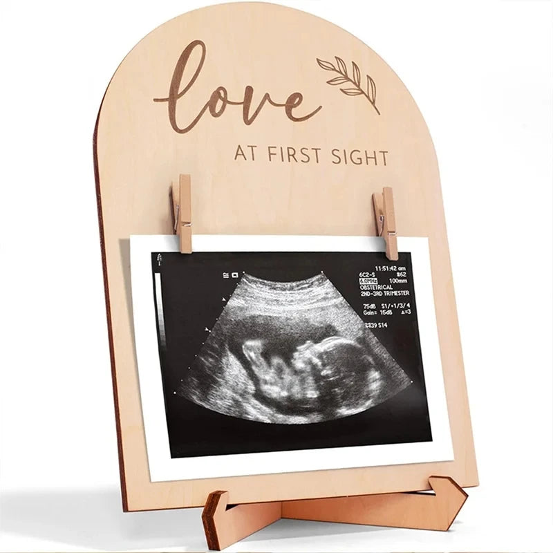 cadre photo échographie bois naturel clips inclusion naissance empreintes pieds information bébé minimaliste souvenirs