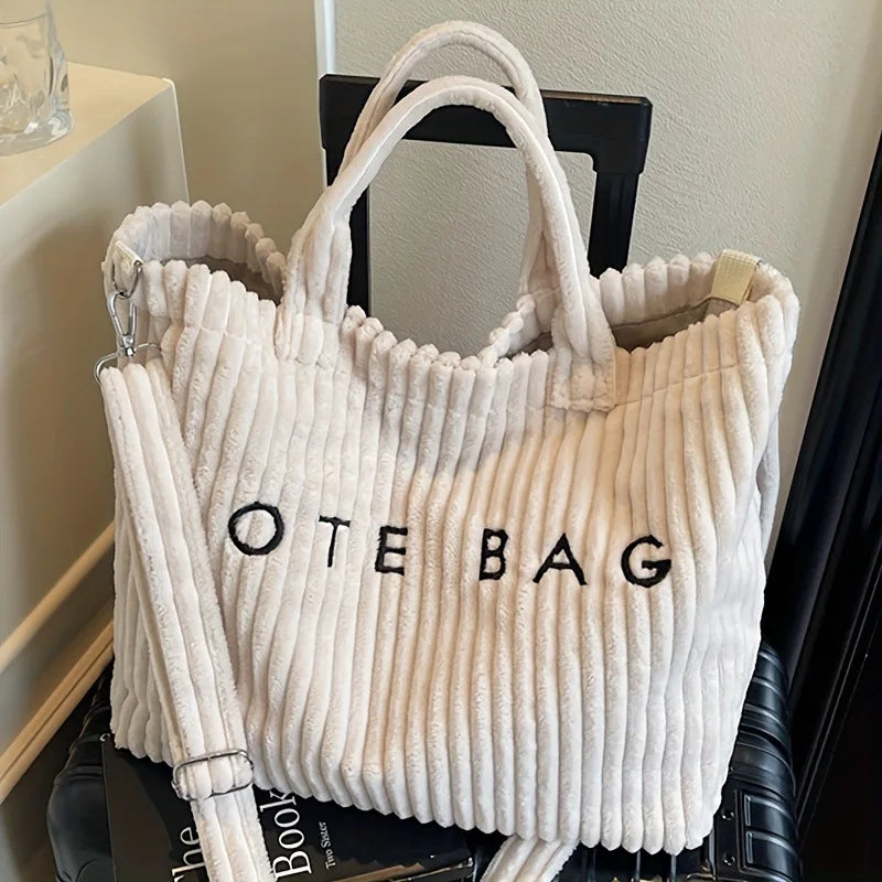 sac fourre tout toile décontracté lettre poche zippée beige casual