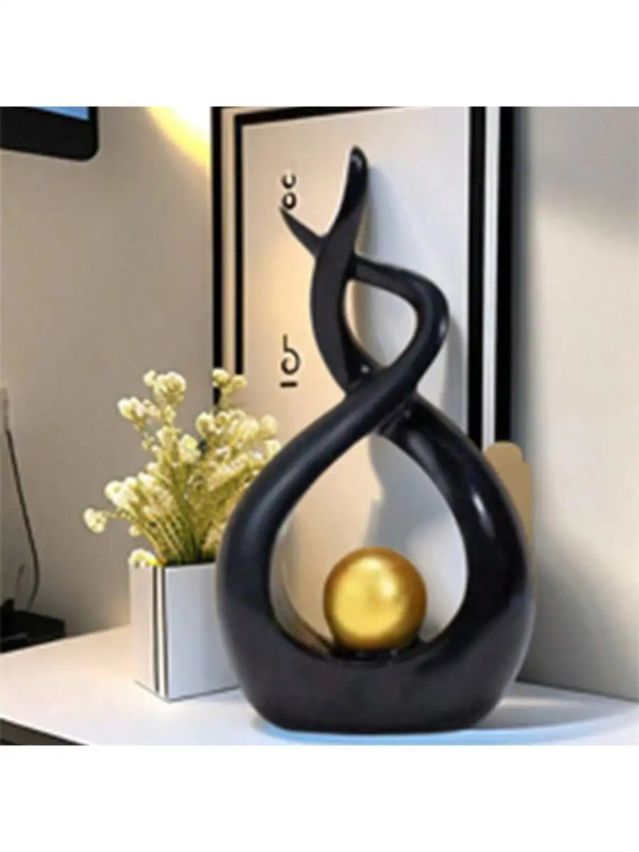 sculpture décorative moderne vase abstrait noir doré sphère intégrée minimaliste ornement intérieur