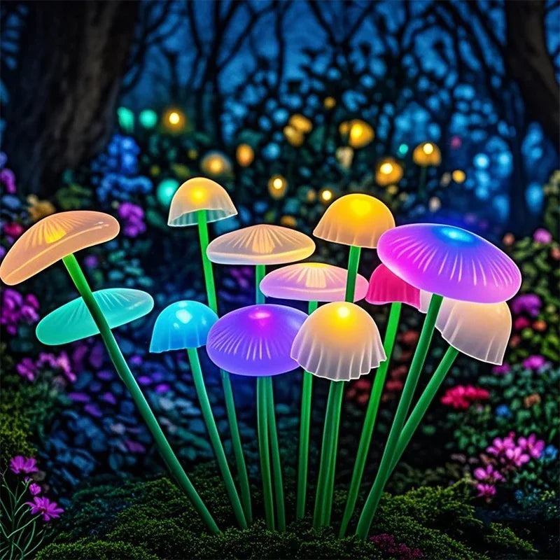 lumière solaire champignon multicolore moderne verte jaune bleue violette blanche clips extérieure patio jardin