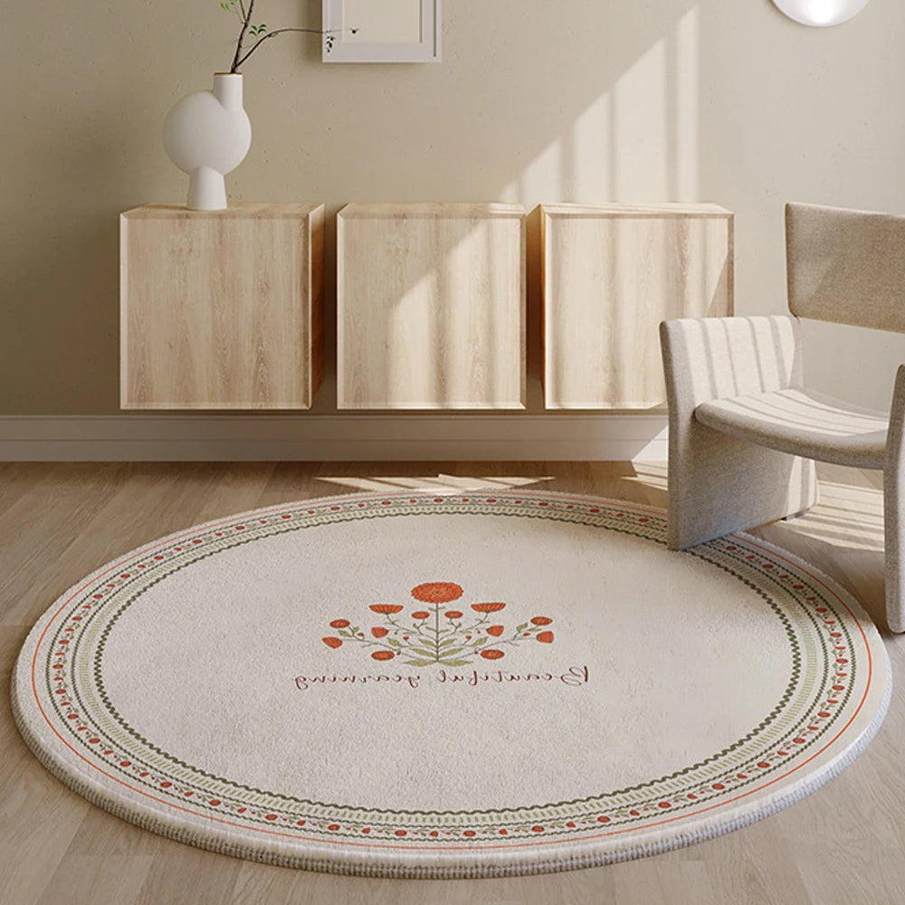 tapis rond floral moderne polygone coloré salon décoration maison variété motifs moelleux polyester