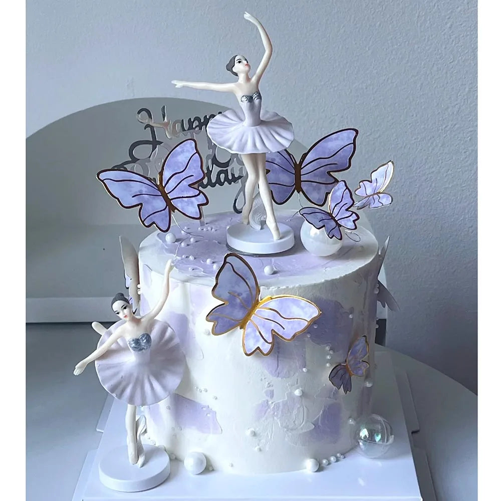 figurines danseuses blanches roses dorées plumes papillons classiques anniversaire mariage fêtes