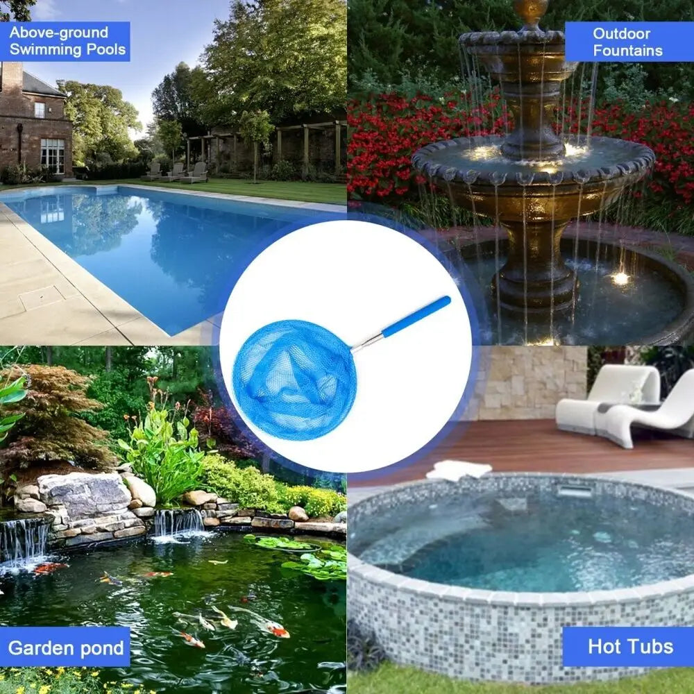 filet piscine bleu maille fine poignée souple moderne nettoyage extérieur enfants transparent acier inoxydable