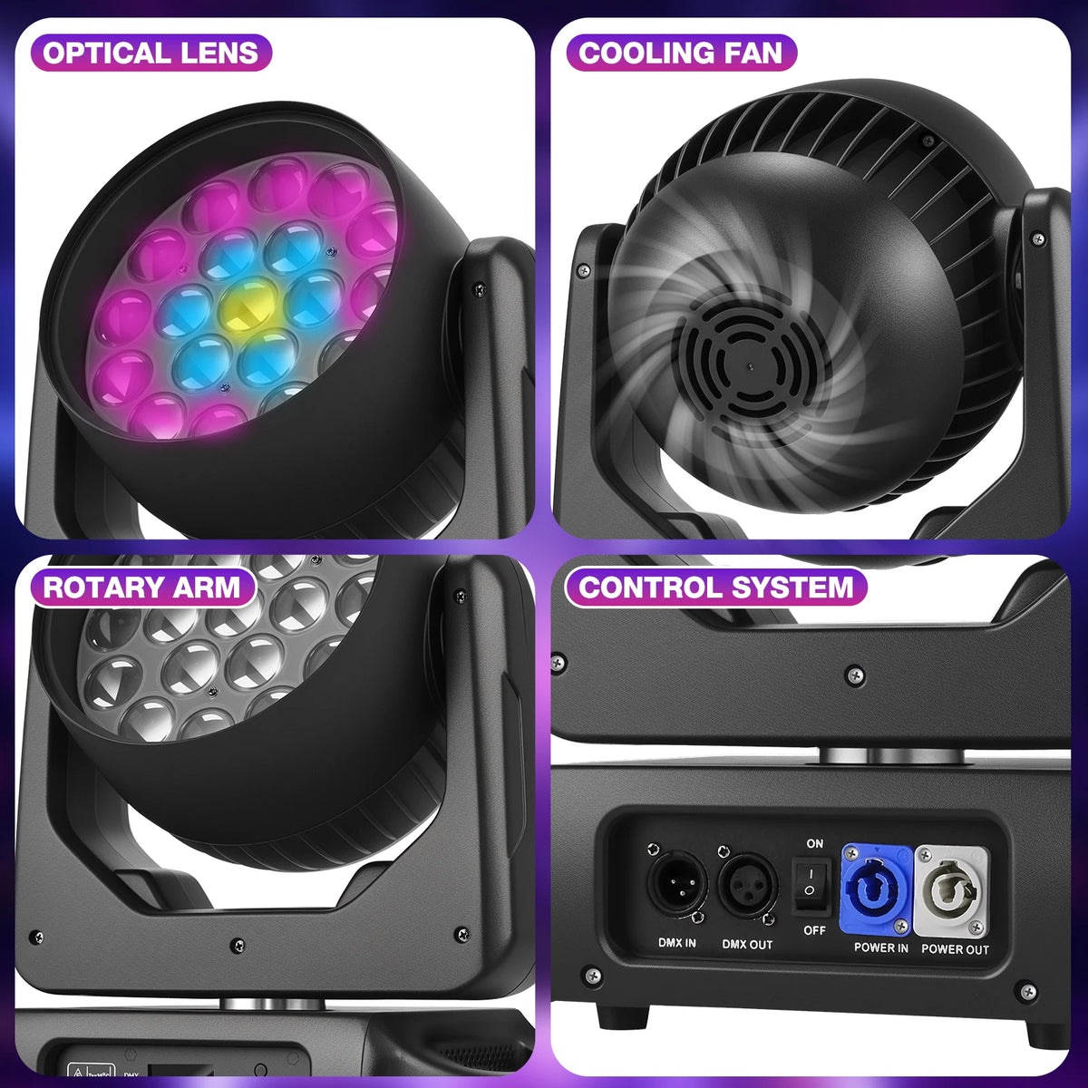 projecteur led moving head effet faisceau wash zoom dmx discothèque fête concert mariage